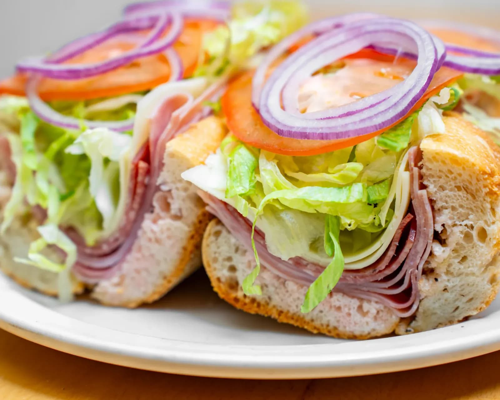 Close-up of an Italian sub on fresh Italian bread